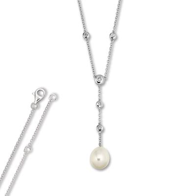 Silberkette ONE ELEMENT "Zirkonia Anker Halskette aus 925 Silber 45 cm", silber, Halsketten, Damen, Perlen Silber 925 (Sterlingsilber), Perlen, Silber 925 (Sterlingsilber), Silberkette, Kleines Statement – persönlich, stilvoll, alltagstauglich