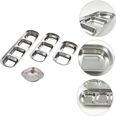 Inspired Living Stainless Steel Divided Dip Bowls Reusable Condiment Tray For Sauces, Spices & BBQ 2