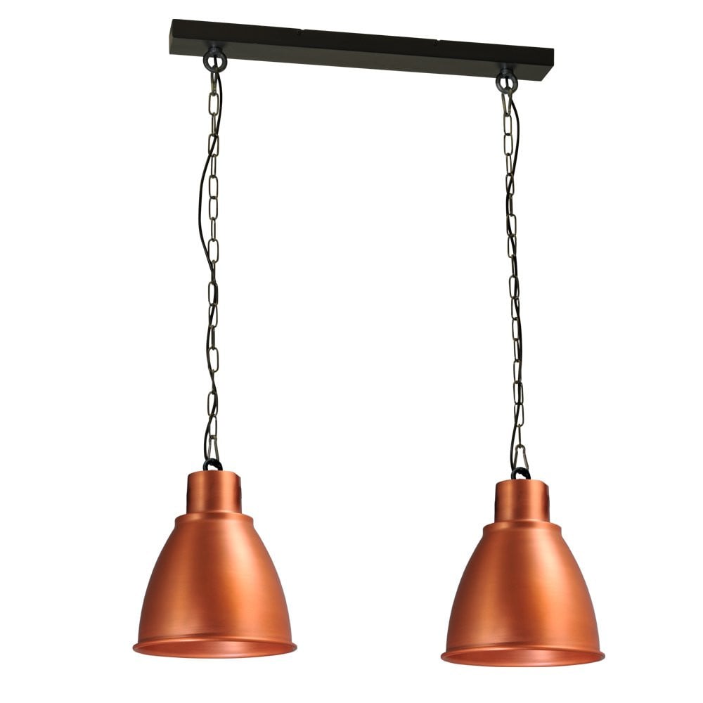 Masterlight Industria Roodkoperen Eetkamerlamp met Zwart Accent, 2x27E27, Industriële Hanglamp