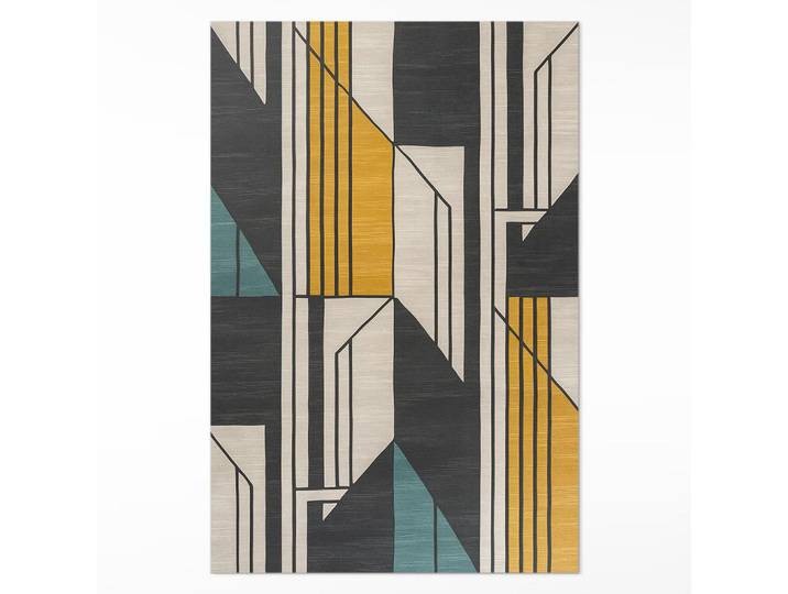 Wallfluent Teppich 60x90 cm Geometrisch Abstraktes Lineares Vintage Muster, Mehrfarbig, Kunststoff, 60x90 cm, Teppiche und Böden, Teppiche