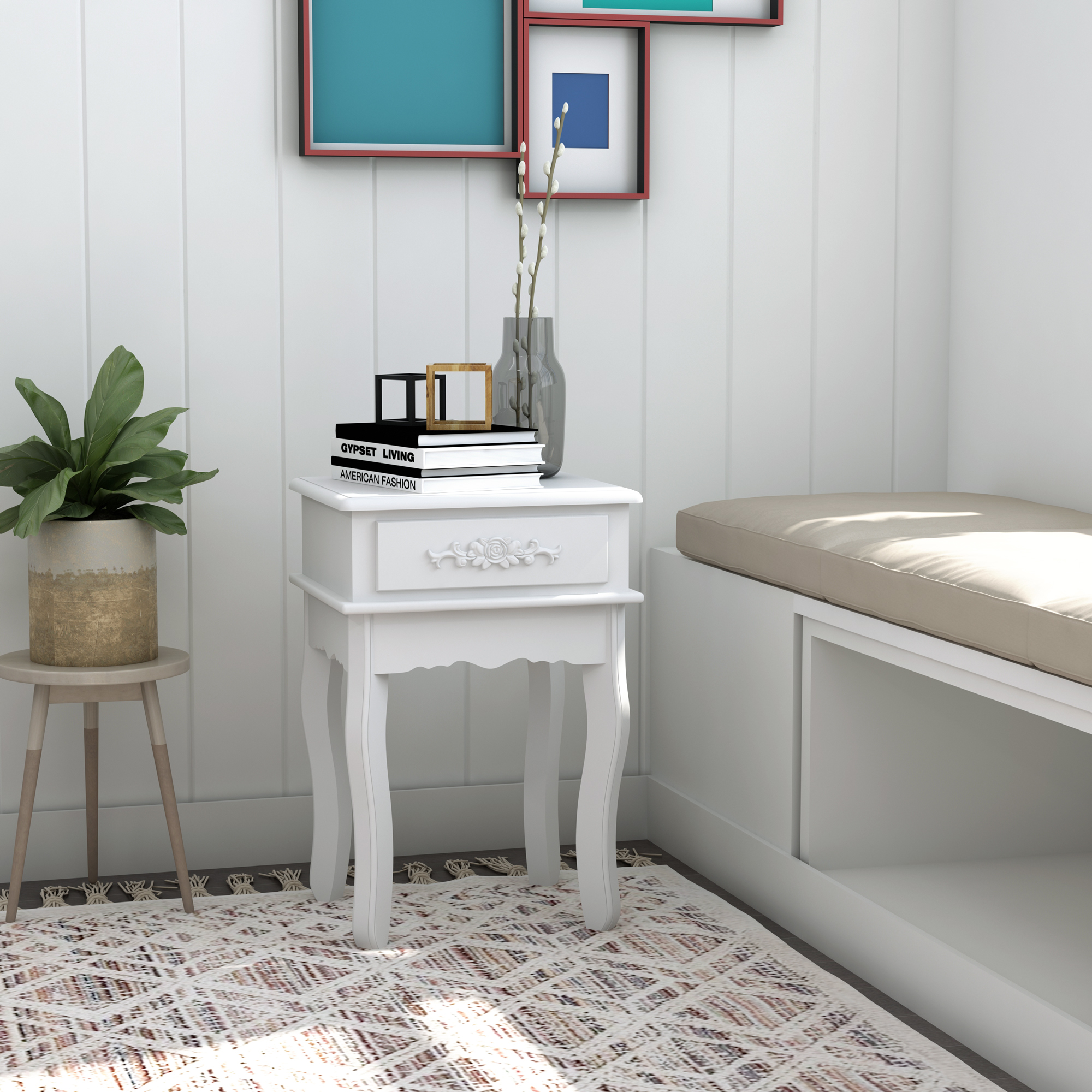 Homcom Comodino Moderno con Cassetto Mobiletto Multiuso Mobili Comodino classico in Legno Bianco Aosom