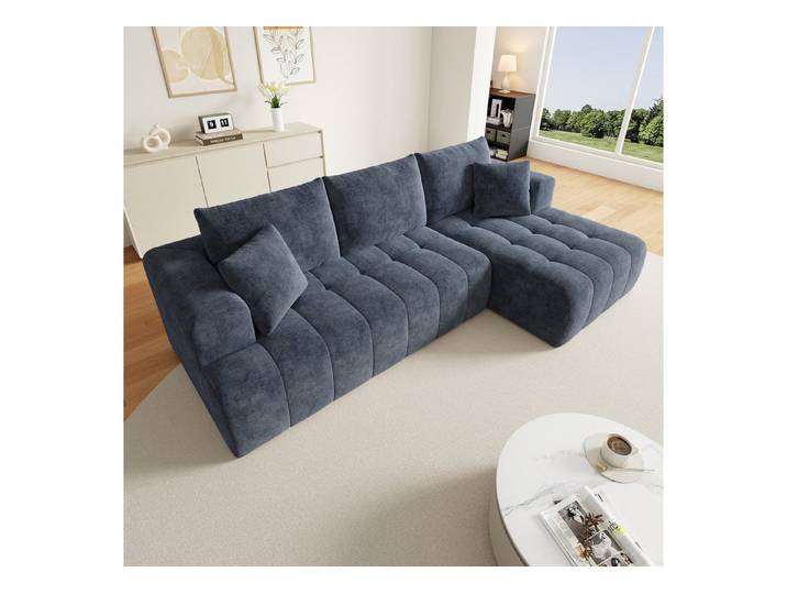 Merax Ecksofa L-förmiges Cloud-Sofa in Bodennahes Design, Rahmenloses Ecksofa, 1 Teile, Modulares Sofa mit 3 Rückenkissen, 2 Zierkissen & 2 Armlehnen,Chenille