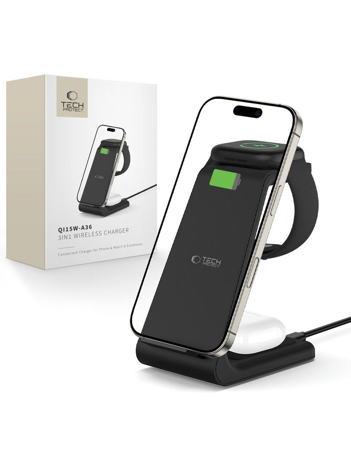 Tech-Protect QI15W-A36 3in1 Charging Station for Apple - Black