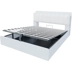 STILVORA Holzbett Weiß 180x200 cm mit hydraulischem Stauraum, USB-Anschluss und Nachtlicht