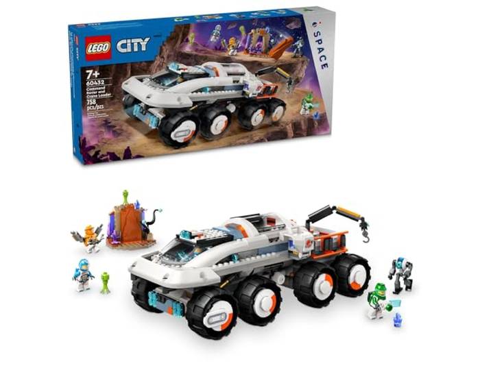 LEGO City Command Rover und Kranlader Weltraum Spielzeug Bauset 4 Astronauten Spielzeug Minifiguren Weltraumroboter 2 Alien Actionfiguren Geschenk für 7 Jahre alte Jungen Mädchen Kinder 60432