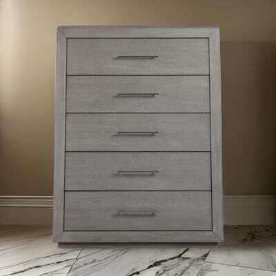 Benjara Nels 53 Inch Tall Dresser Chest, 5 Drawers with Elongated Handles, Gray