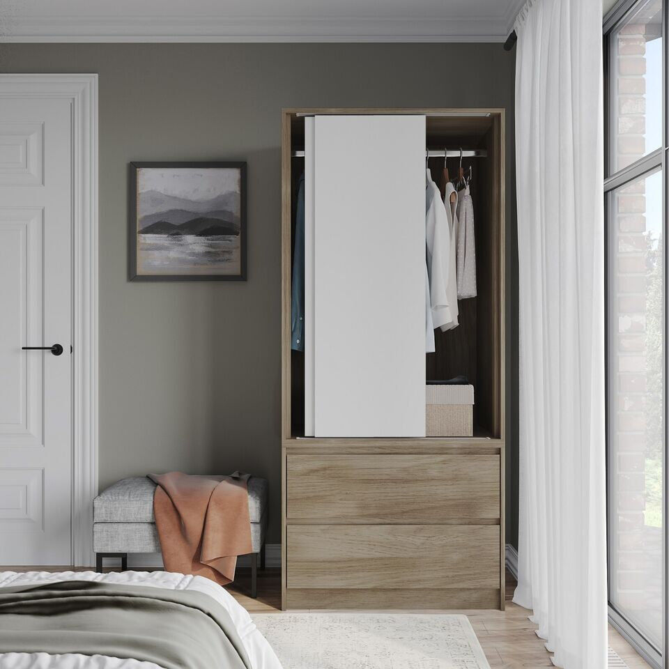 17 Stories Solid Wood Wardrobe Oak/White 80cm W X 51.5cm D