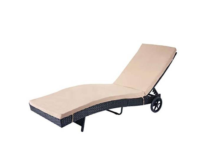 Mendler Sonnenliege HWC-D80 Poly-Rattan - anthrazit, Kissen beige