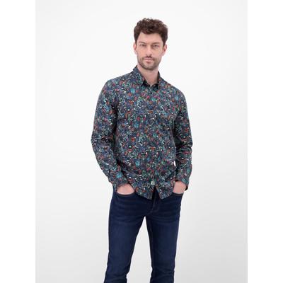 Langarmhemd LERROS "Langarmhemd mit floralem Printmuster", Herren, Gr. 3XL, Normalgrößen, classic navy, 97% Baumwolle, 3% Elasthan, Hemden