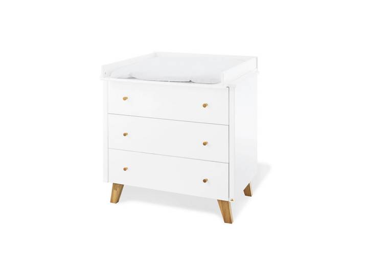 Pinolino Wickelkommode Pinolino Pan, Weiß, Eiche, Holz, Eiche, massiv, 3 Schublade(n) Schubladen, 100x56-78x100 cm, Babymöbel, Wickelkommoden & Zubehör, Wickelkommoden