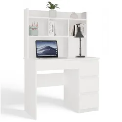 Schreibtisch MIJAS Rechts mit Aufsatz Mattweiß 4 Schubladen 4 Regale für Büro Zimmer