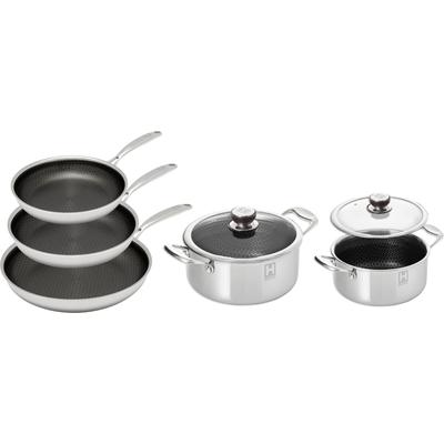 Pfannen-Set HENSSLERS, grau (edelstahlfarben), Ø:28cm, Pfannen, 3-Schicht Material, Wabenstruktur und Antihaftbeschichtung, Induktion