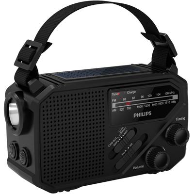 PHILIPS Notfallradio "TAR1609/00 Notfallradio Kurbelradio Solarradio", schwarz, B:15cm H:9cm T:6,8cm, Radios, Kurbelradio, LED-Leuchte, lauter SOS-Alarm + Blinkleuchte, USB-C,USB-A