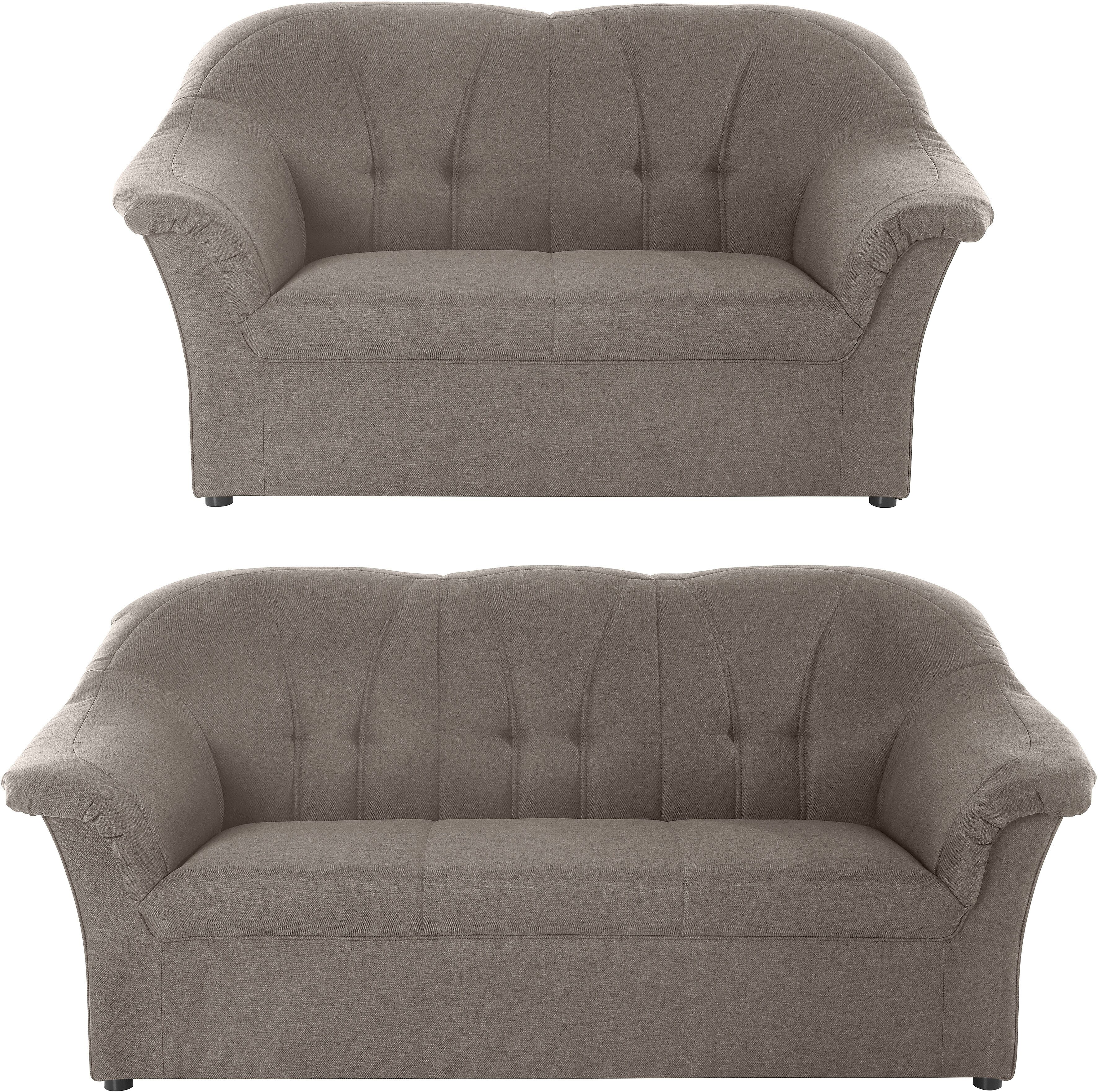 Polstergarnitur DOMO COLLECTION "Pegnitz", grau (stone), Struktur fein, 100% Polyester, Sitzmöbel-Sets, 3-Sitzer & 2-Sitzer-Set