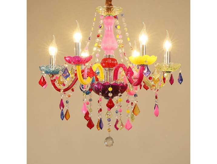 Lustre en cristaux colorés, lampe suspendue européenne pour chambre d'enfant, lampe suspendue pour chambre de princesse, éclairage d'ambiance pour bar KTV