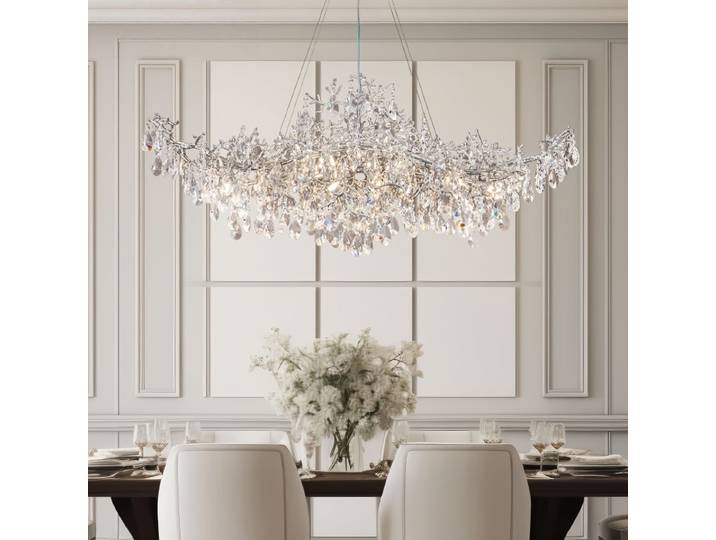 Lustre suspendu en cristal moderne de luxe, lampe de salon, Table à manger, branche argentée, lustres rectangulaires pour cuisine