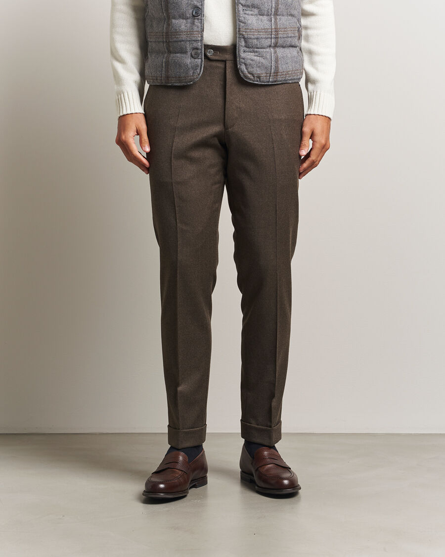 Oscar Jacobson Dandy Turn Up Flannel Trousers Brown men 48 Brun