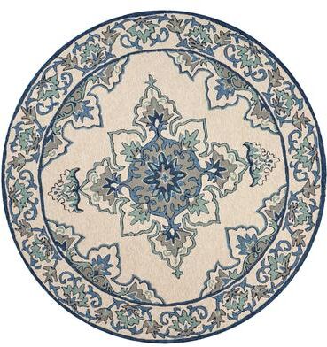 Domani Trails Ivory/Blue Medallion Hand-Hooked Outdoor Rug