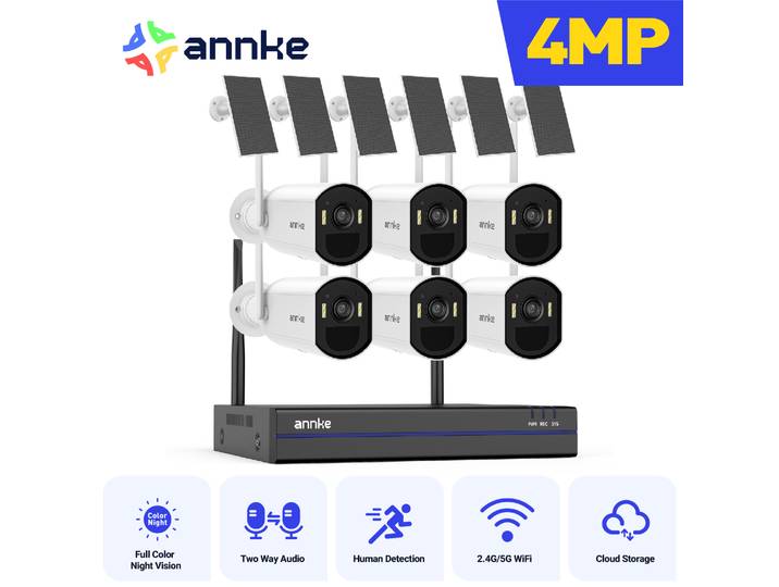 Caméra solaire sans fil ANNKE 4MP, NVR 16CH, 4/6/8/12 caméras WiFi, vision nocturne PIR sans fil, caméra WiFi 4MM, solaire, extérieur