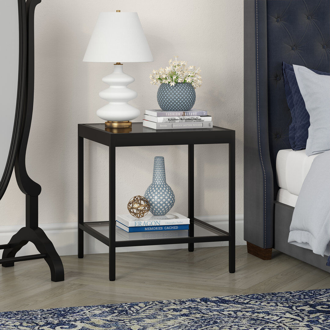 Hudson&Canal Alexis Glass Top End Table Black 55.9cm H X 50.8cm W X 50.8cm D