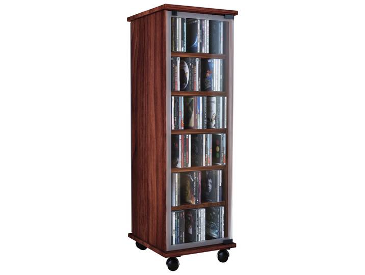 Media-Regal VCM Holz CD DVD Stand Regal Schrank Valenza Glastür , braun (kern, nussbaum), B:31cm T:35cm, Regale