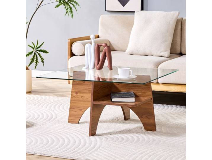 Table Basse Carrée En Verre De Sécurité Table D'Appoint Moderne FloraGrace Pour Salon Avec Montage Facile 80x80x40cm