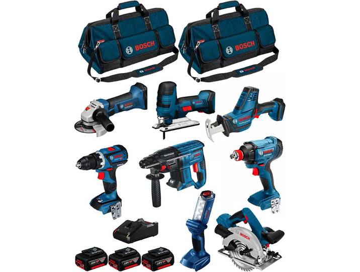 BOSCH 18V Kit BK802BAG (GDX 18V-180+GSR 18V-60C+GBH 18V-21+GKS 18V-57+GST 18V-LIS+GWS 18-125V-LI+GLI 18V-300+GSA18V-LIC+3x5.0Ah)