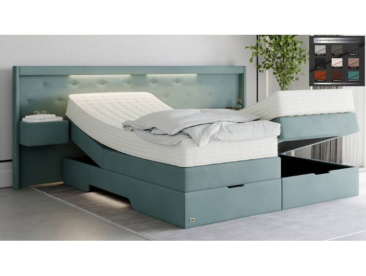 PAARA Boxspringbett mit Nachttischen, Bettkasten, LED, Kopfteil verstellbar Model Paris, Deutschland