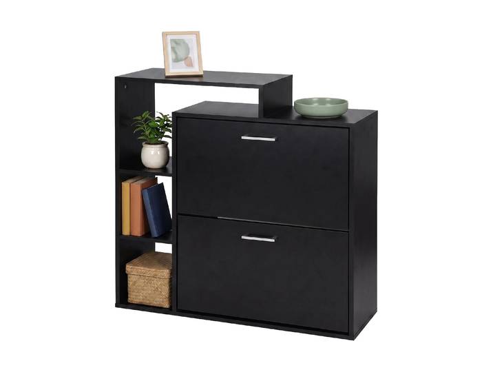 Schuhschrank RELAXDAYS relaxdays Schuhkipper 80 x 90 cm, Silber/Weiss , schwarz (schwarz silber), B:80cm H:90cm T:23,5cm, Faserplatte (90%), Kunststoff (10%), Schränke, Schuhschrank