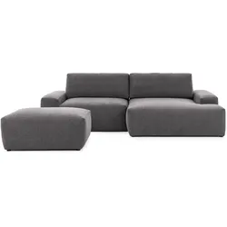 ECKSOFA inkl. Hocker Lennon aus Graphit Strukturstoff mit Schlaffunktion und Bettkasten