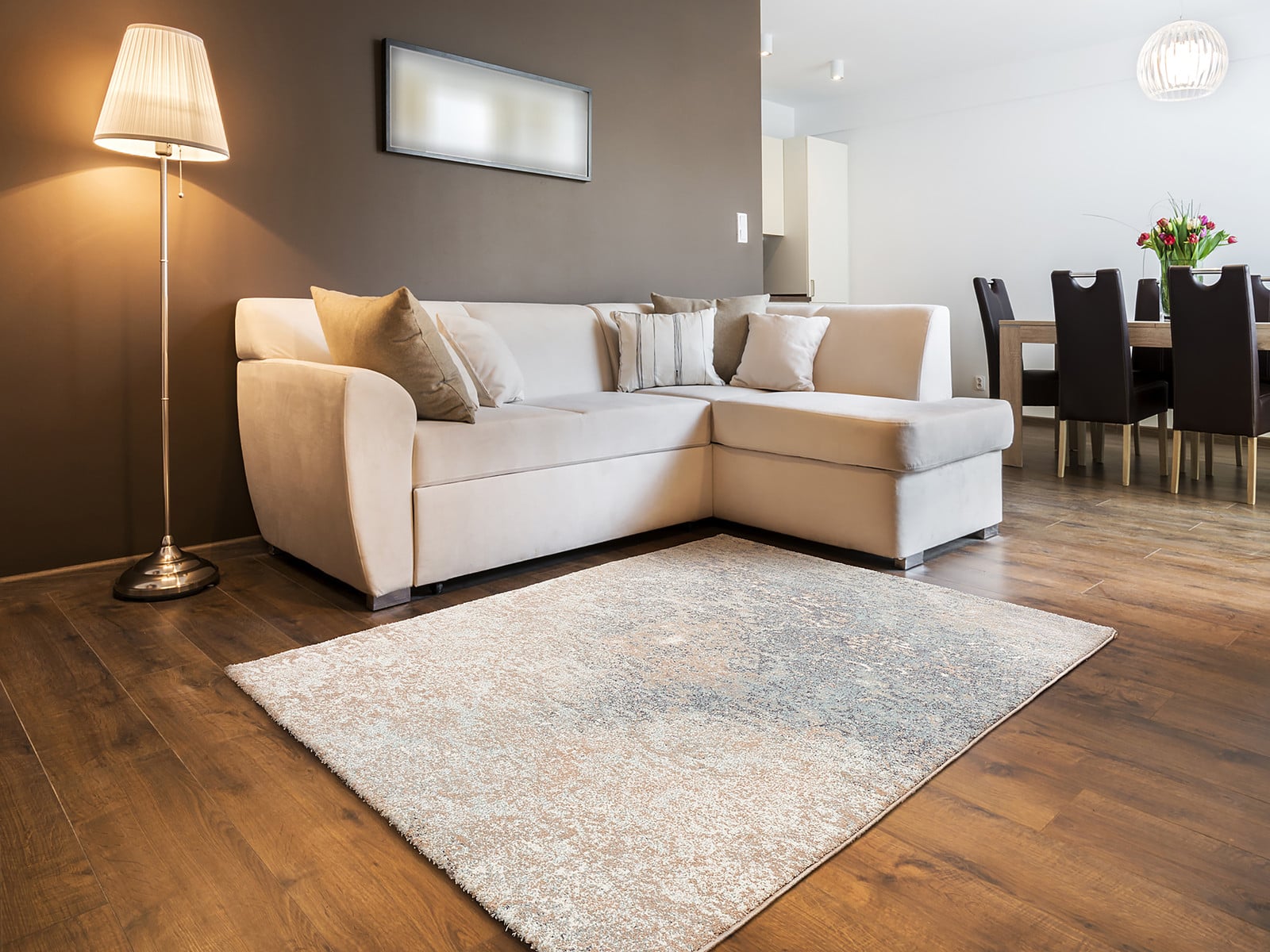 home24 Laagpolig vloerkleed Palmara Isle beige/turquoise, B: 120 cm, L: 170 cm, polypropyleen