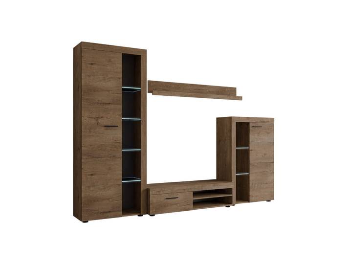 Mirjan24 Wohnwand Rumba mit LED Beleuchtung, Eichefarben, Rechteckig,Rechteckig, 270x190x43 cm, Wohnzimmer, Wohnwände