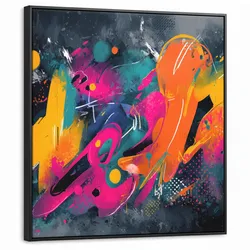 LEINWAND Bilder mit Rahmen - Abstrakt - Graffiti - Farbenfroh - Farbspritzer - 90x90