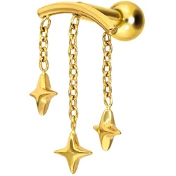 Titan Ohrpiercing mit Innengewinde BOGEN + 3 STERNE