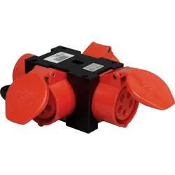 Kopp 129206008 CEE-Kompaktverteiler: Eingang: CEE-Stecker (5p, 16A, 400V, 6h), Ausgang: 3x CEE-Steckdosen mit Klappdeckel (5p, 16A, 400V, 6h)