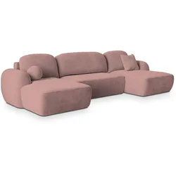 WOHNLANDSCHAFT SAVONA K Rosa Plüsch-Stoff mit Schlaffunktion