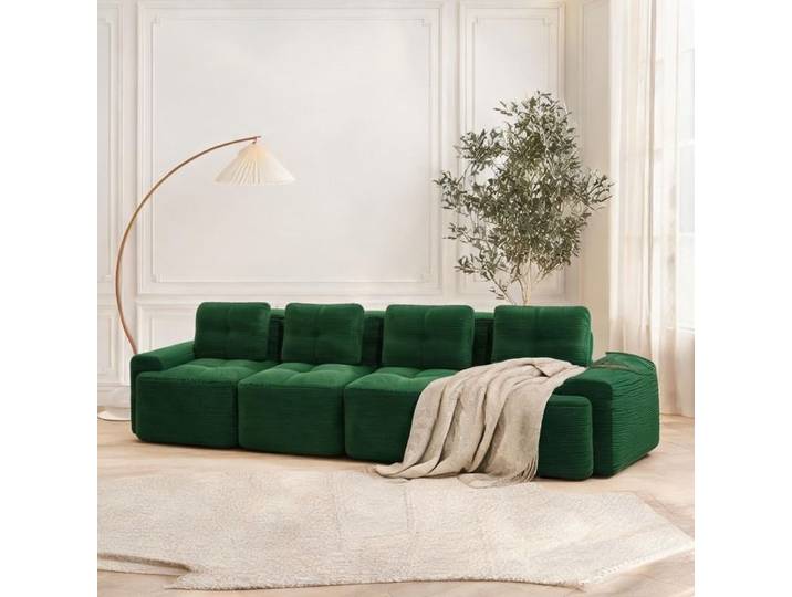 Canapé 4 places modulable pour le salon sans montage revêtement corduroy classic green