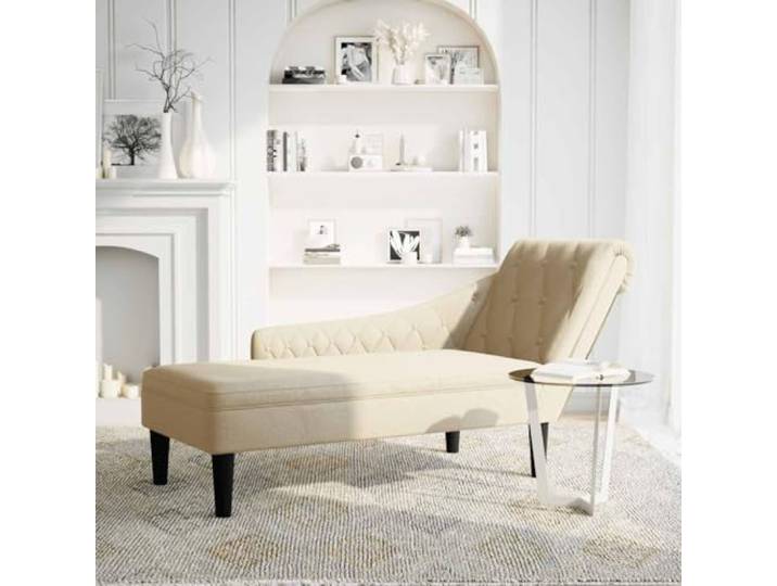 NLQMSU Langer Sessel mit Kissen und Armlehne, rechts, cremefarben, Stoff Hochelastischer Schaumstoff, Knopfpolsterung, Unterstützung für Nacken, Schultern, Rücken, Taille, Wohnzimmer, Schlafzimmer