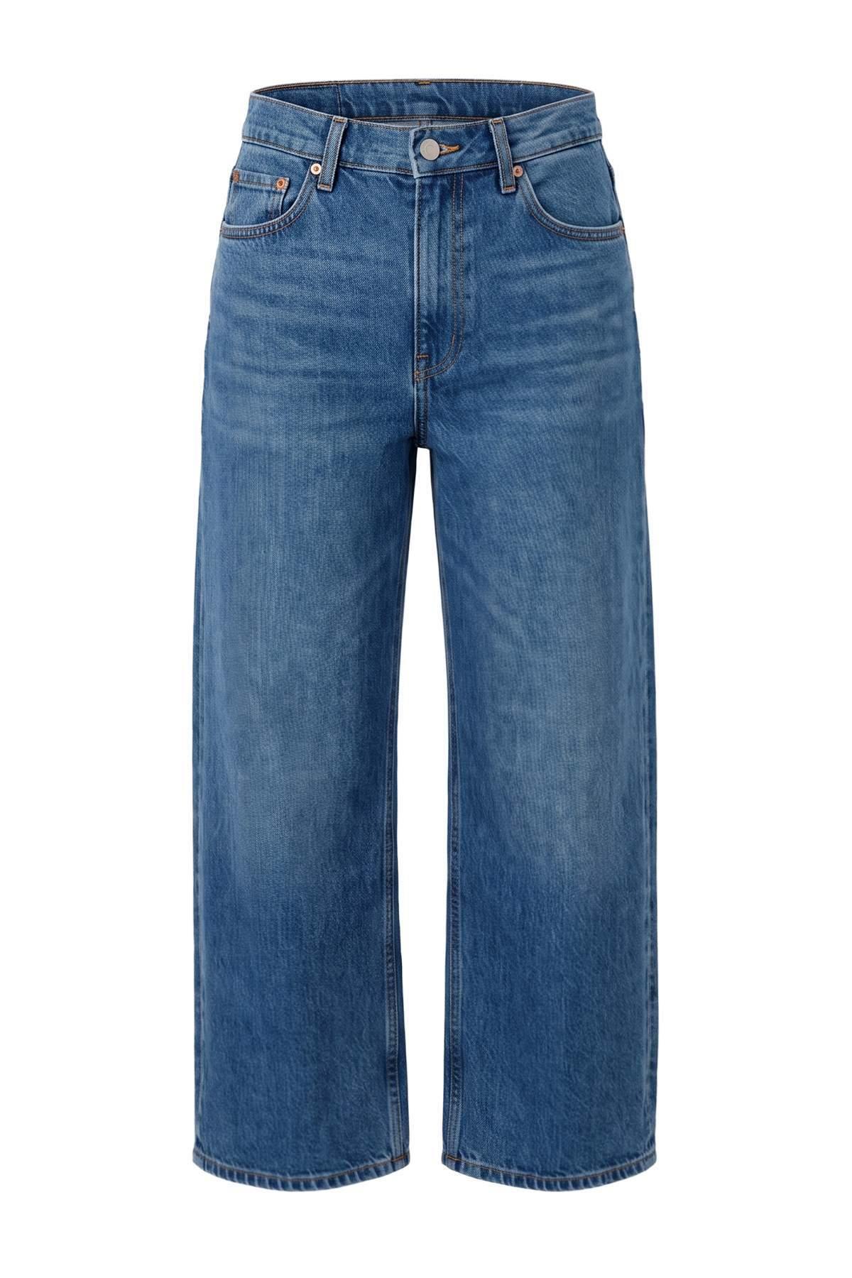 TRENDYOLMİLLA Damen Blau Einfarbig Barrel-Leg Normale Taille Jeans