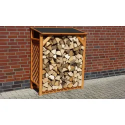 Brennholzlager Sassnitz 119 x 68,5 x 148 cm - Kaminholzregal aus Kiefer, Grau - Brennholzregal - Brennholzunterstand für praktische Lagerung
