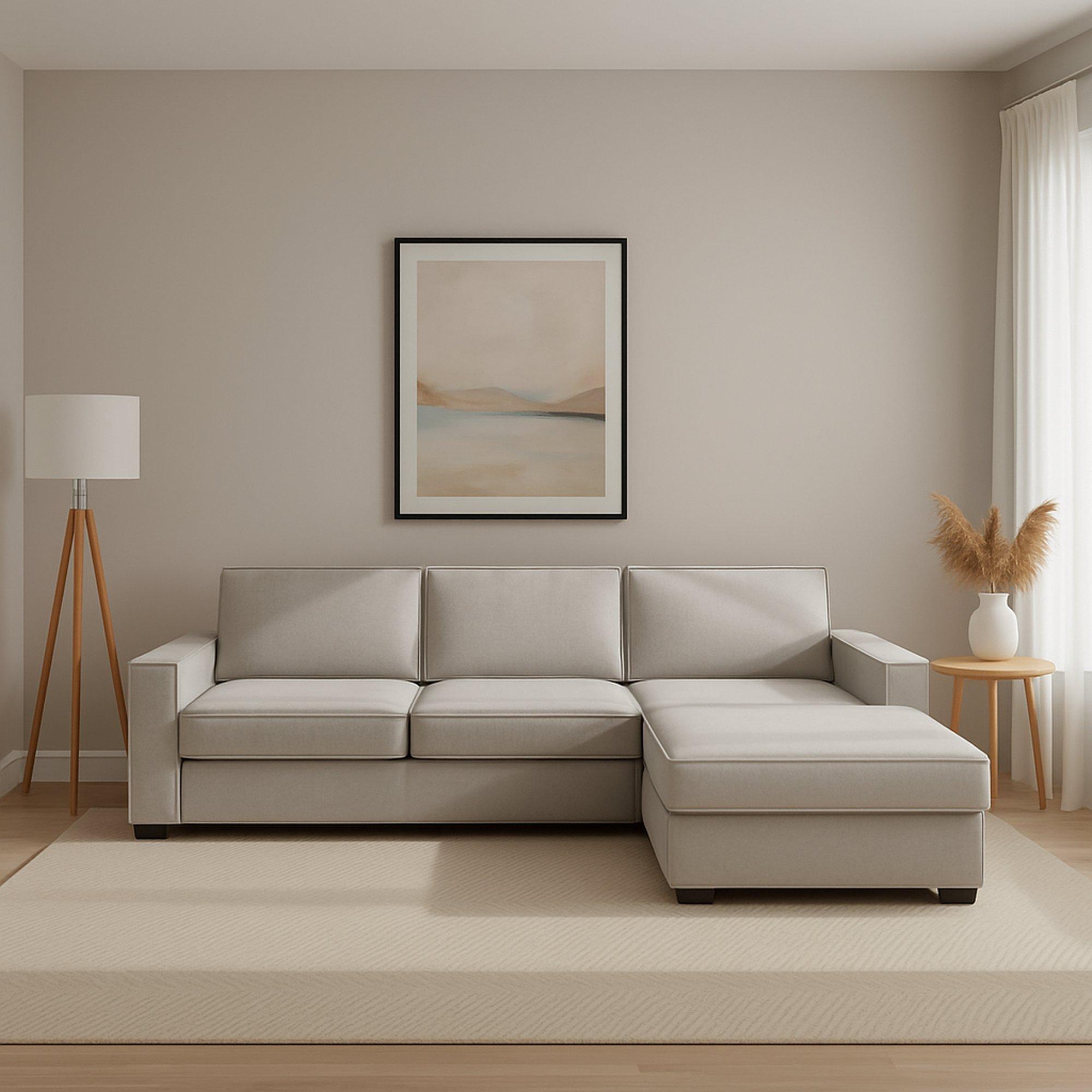 Festes Sofa Nami, Ecksofa, 100% Italy, Sofa Wohnzimmer mit, Rechte Containerhalbinsel, mit Standard-Armlehnen, Cm 280x95h90, Grau
