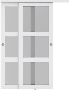 Klair Living 3-Lite Frosted Tempered Glass Sliding Double Bypass Closet Doors with Installation Hardware Kit