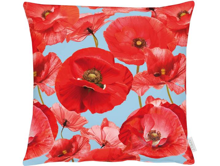 Dekokissen APELT 7702 Gr. 2, bunt (rot, blau, weiß, gemustert), B:49cm L:49cm, Baumwolle, Dekokissen_Sitzkissen_Kissenhüllen, Dekokissen, mit Mohnblüte, Kissenhülle ohne Füllung, 1 Stück