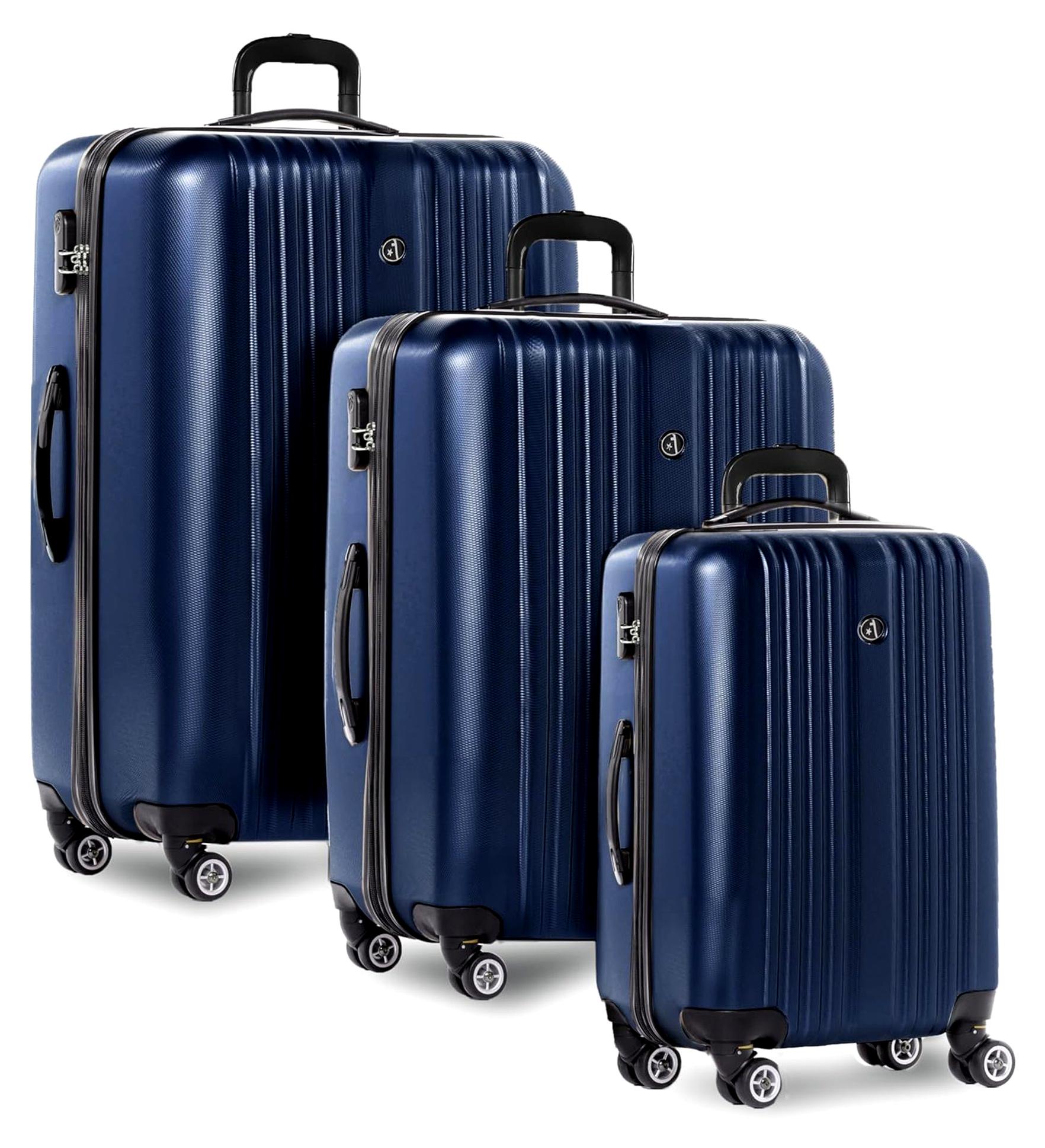Kofferset 3 teilig Hartschale erweiterbar Toulouse Reisekoffer Trolley-Set (Handgepäck, L, XL) 3er Set Hartschalenkoffer Roll-Koffer 4 Rollen 100% ABS blau