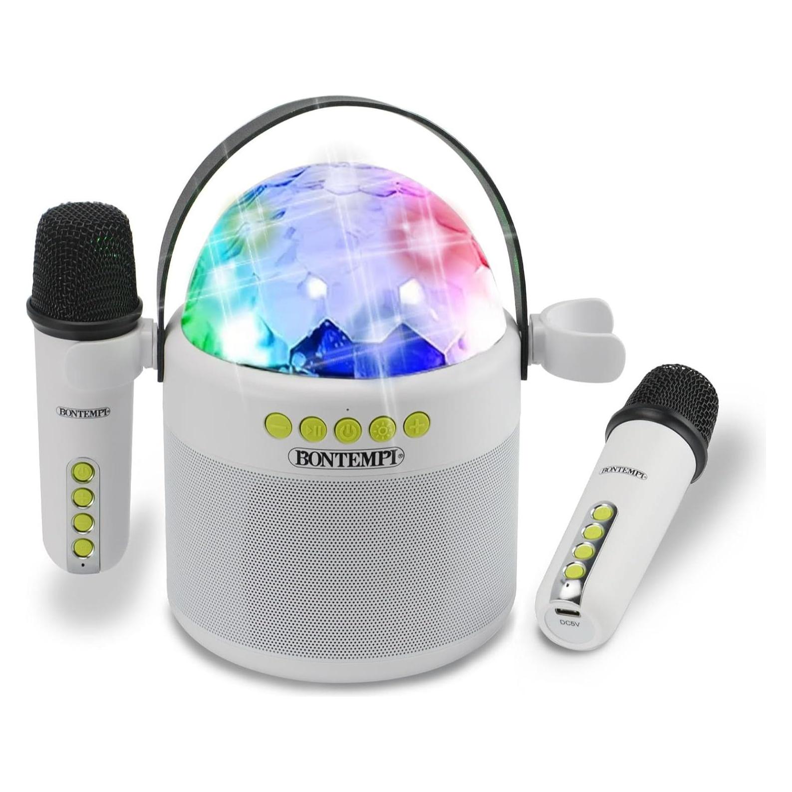 Bontempi Wireless Speaker with Double Microphone and Disco LED Lights, 18.5 x 17 x 12 cm (62332235)