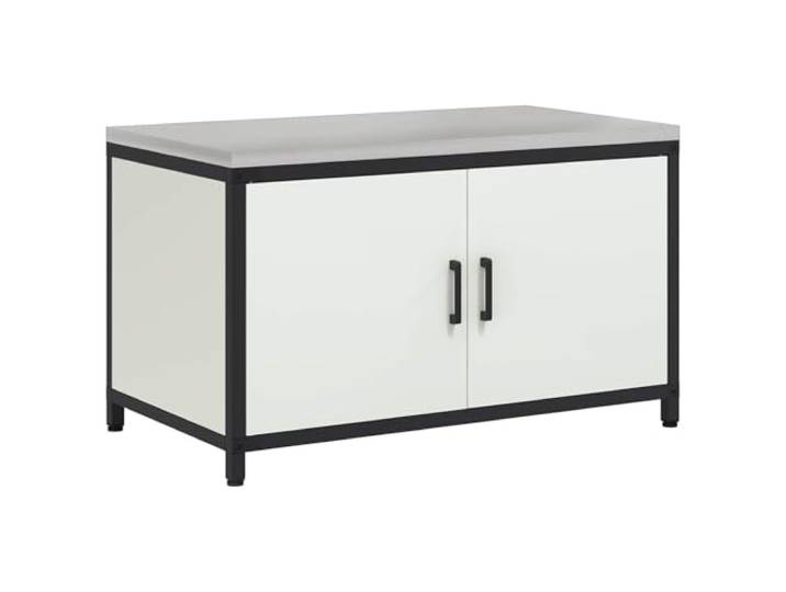 Favemtsl Küchenschrank HATTEM Weiß 90x50x53 cm Stahl Outdoor Robuster Anrichteschrank aus Stahl für Ihre Gartenküche oder Terrasse. Bietet praktischen Stauraum hinter zwei Türen.