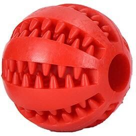 The Handy Homestead Dental Treat Reward Ball For Dogs Interactive Chew Toy red