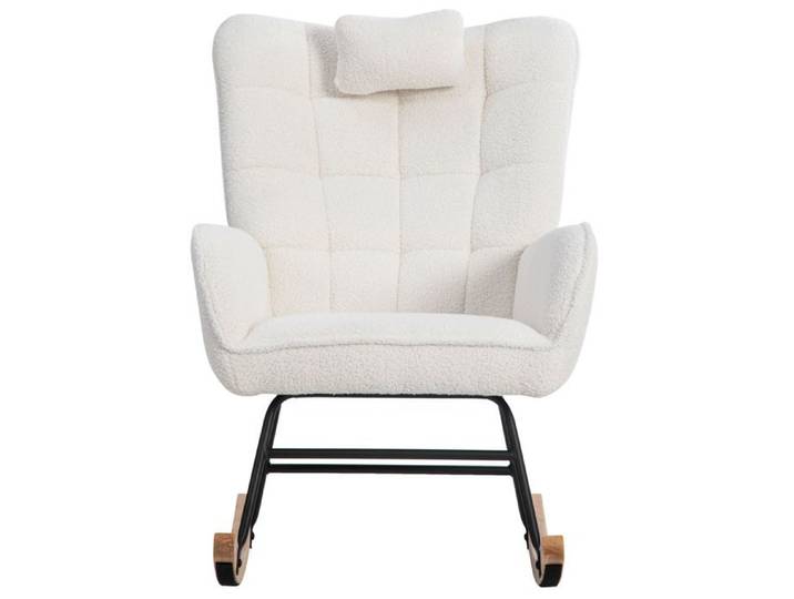 Fauteuil à bascule - 1 place - Bouclé - Assise ferme - Blanc