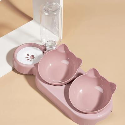 Uplifted Finds Pet Bowls With Water Feeder 3 In 1 Cat Water And Food Bowl Set With Gravity Water Bottle pink