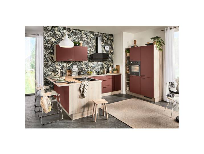 Xora Eckküche XO 15, Rot, Eckteil, nur wie online abgebildet bestellbar, 280x192 cm, Made in Germany, seitenverkehrt erhältlich, vormontierter Korpus, Küchen, Eckküchen, Eckküchen ohne Geräte
